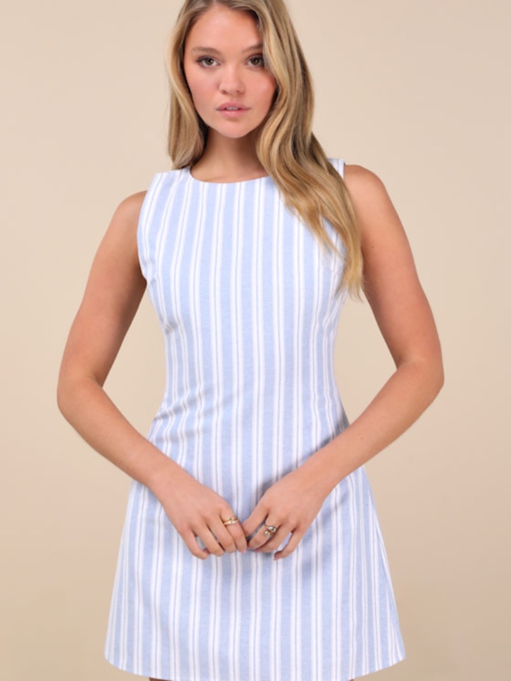 Lulus Alyvia Blue And White Striped Sleeveless Mini Dress - Size XXS